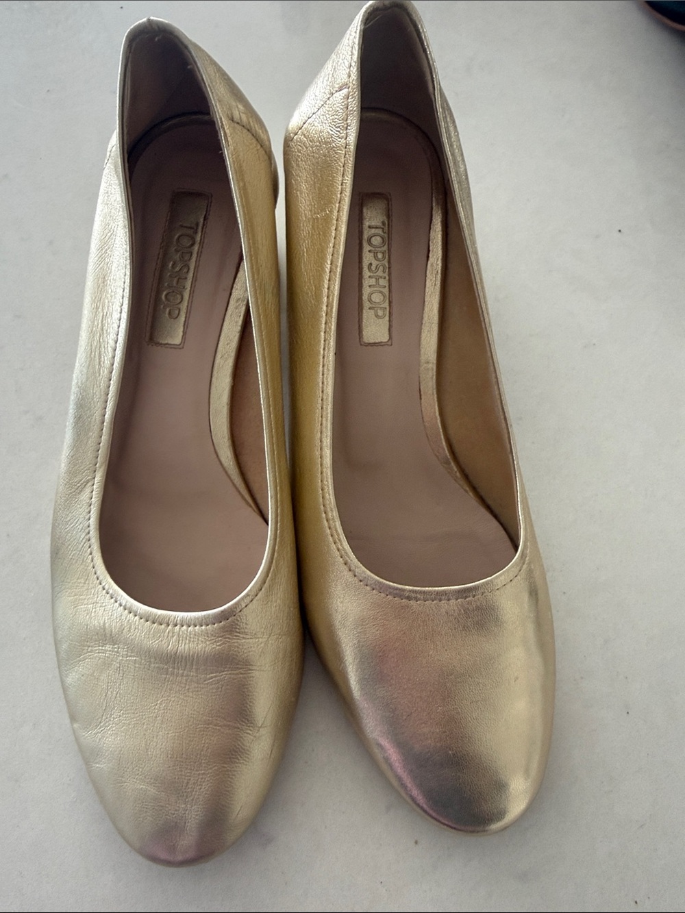 Topshop Gold Metallic Leather Ballet Flats 40 fits 9m